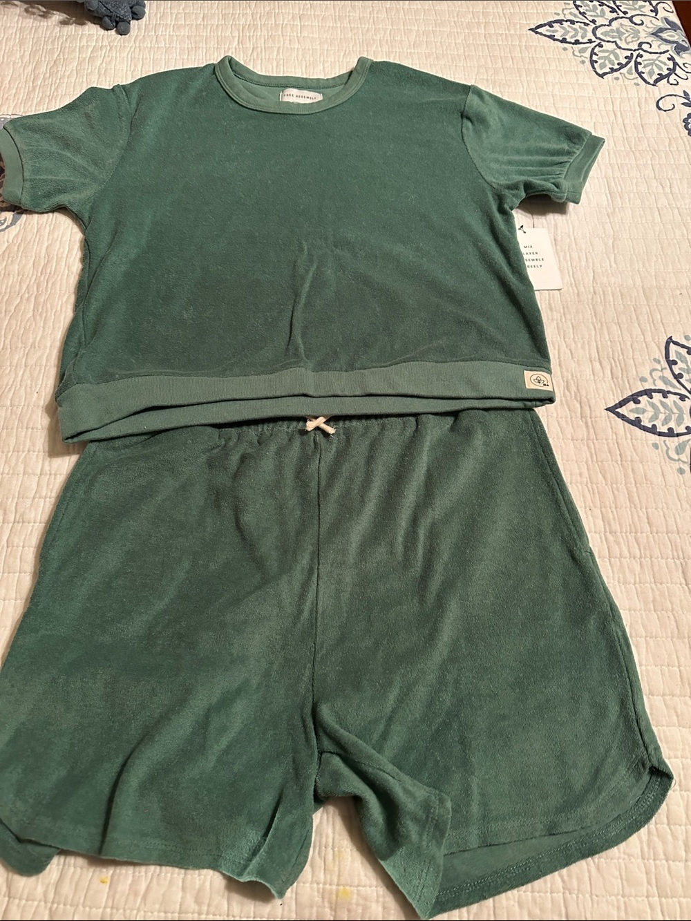 Free Assembly Kids Terry Short Pajama Set Dark Green